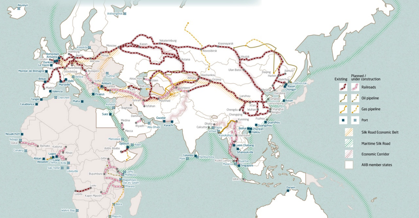 Mapa de la nueva ruta de la seda.