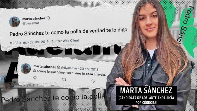 Marta Sánchez, número 1 por Córdoba de Adelante el 19J, y algunos de los tweets injuriosos que ha recibido.