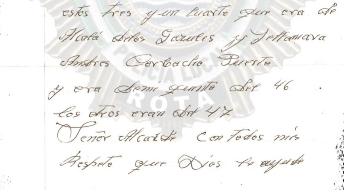 Carta enviada por Manuel a la Policía Local de Rota para encontrar a sus compañeros de mili.