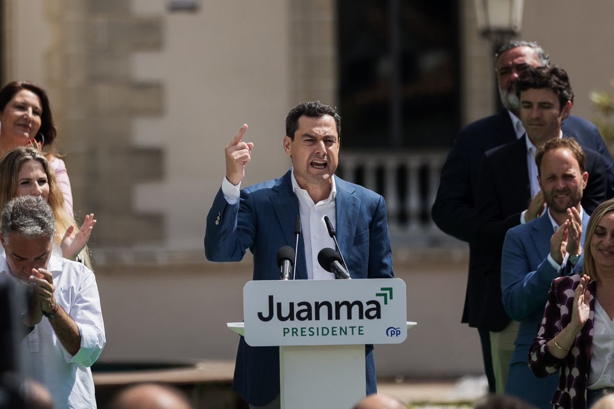 Juan Manuel Moreno, este pasado domingo presentando las candidaturas del PP para el próximo 19J.