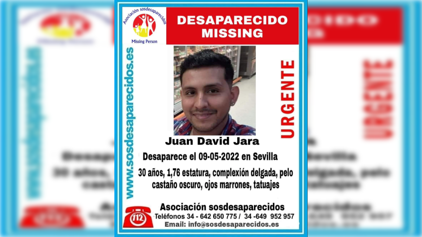 Juan David Jara, el joven desaparecido en Sevilla hace una semana. Juan David Jara, el joven desaparecido en Sevilla hace una semana.