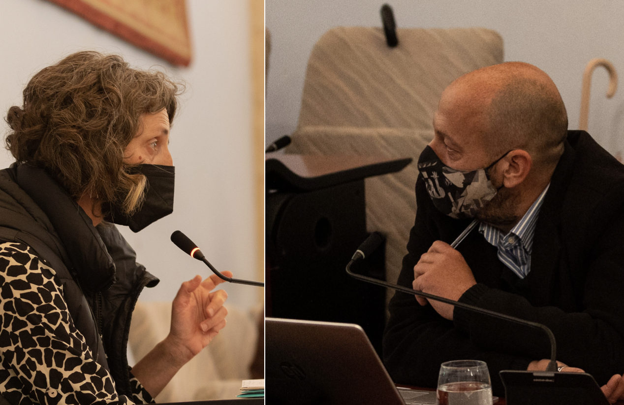 Kika González y Raúl Ruiz-Berdejo, portavoces municipales de Ganemos Jerez e IU Jerez, en imágenes recientes.