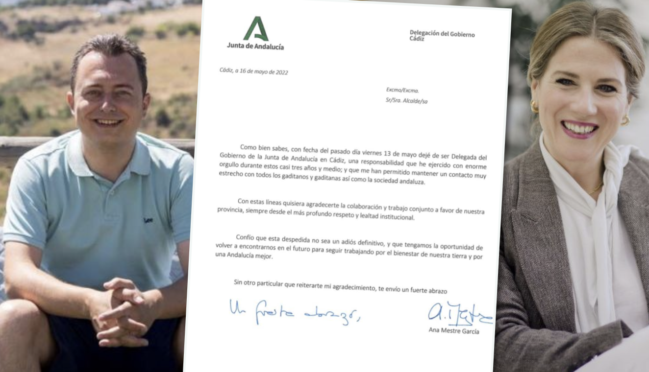 Galván y Mestre, y en medio, la carta de despedida como delegada del Gobierno de la Junta en Cádiz, remitida el pasado 13 de mayo.