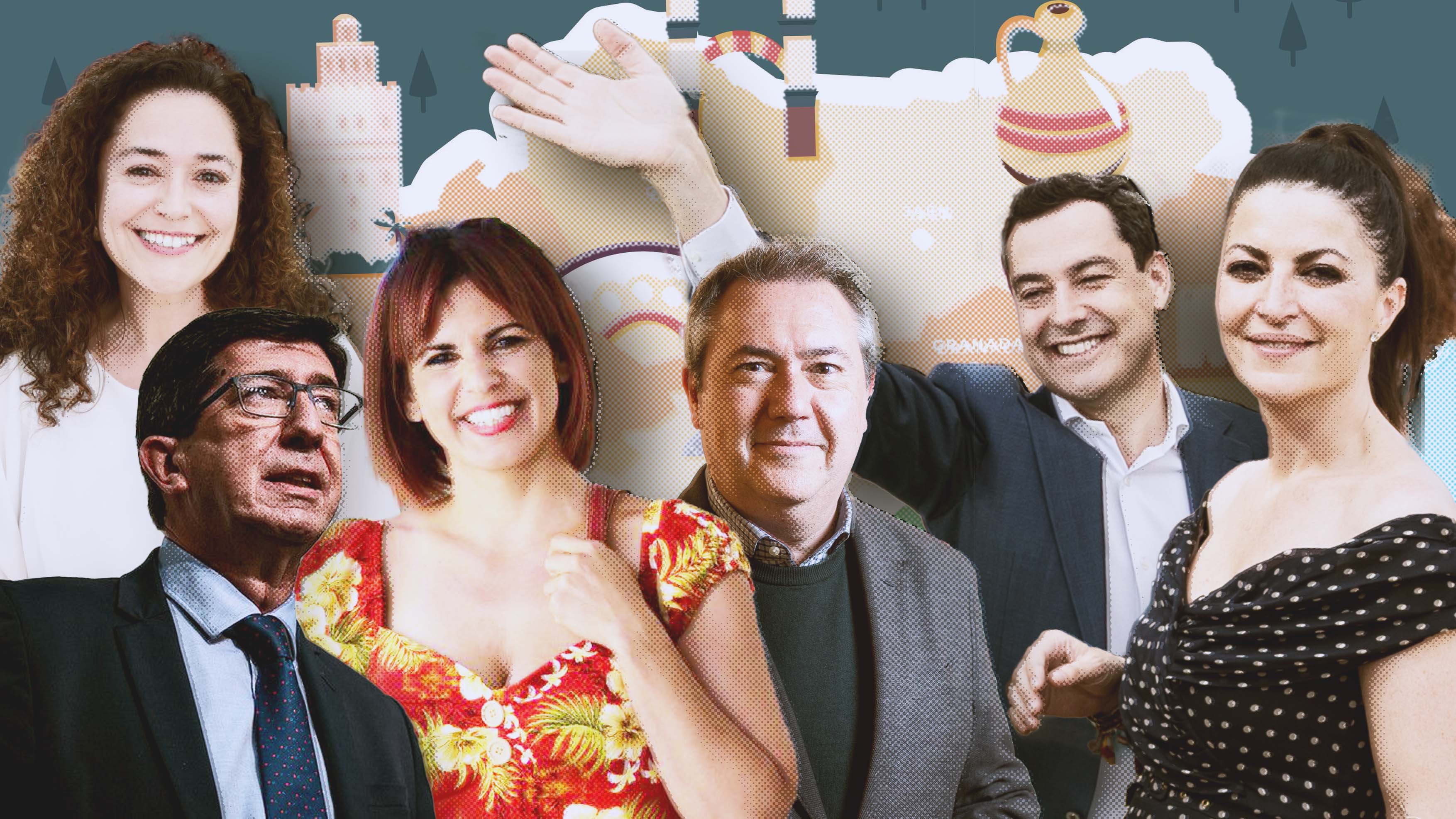 Los candidatos a la Junta: Nieto, Marín, Rodríguez, Espadas, Moreno y Olona.