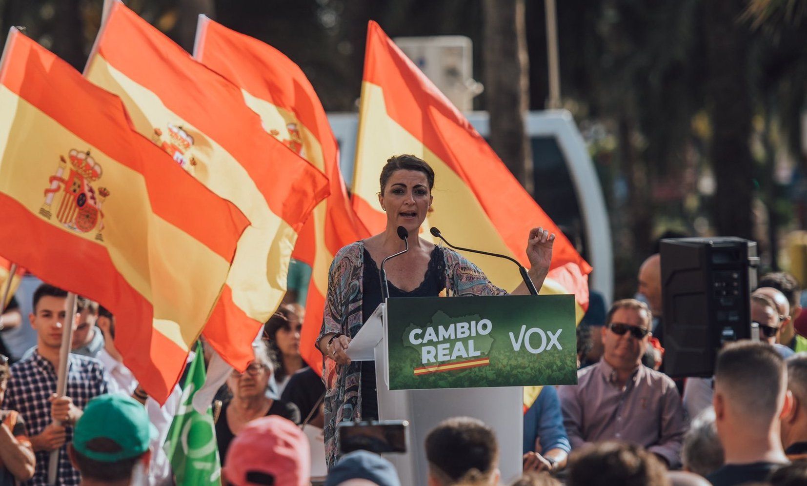 Macarena Olona, candidata de Vox, en un mitin reciente.