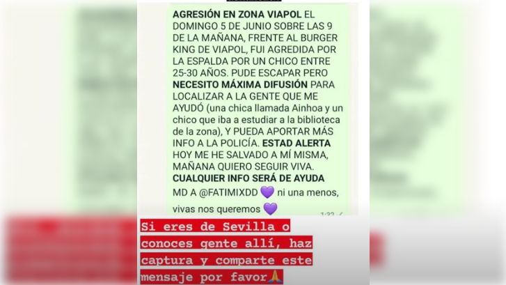 Captura Instagram. Un hombre Agrede por la espalda a una joven en la avenida Viapol en Sevilla y buscan ayuda para localizarlo