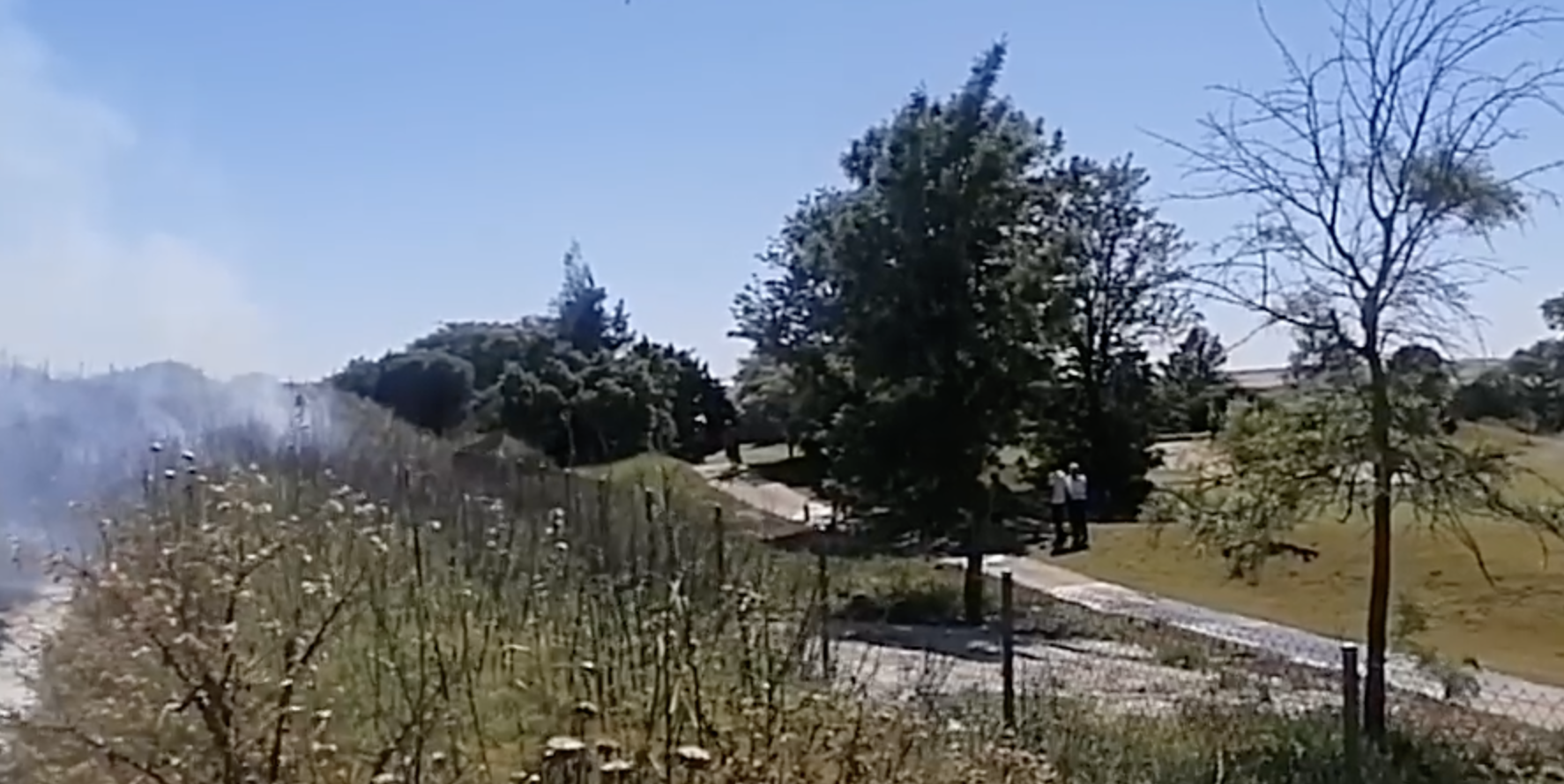 Las llamas avanzan cerca del campo de golf de Guadabajaque, en la zona sur de Jerez, este martes.