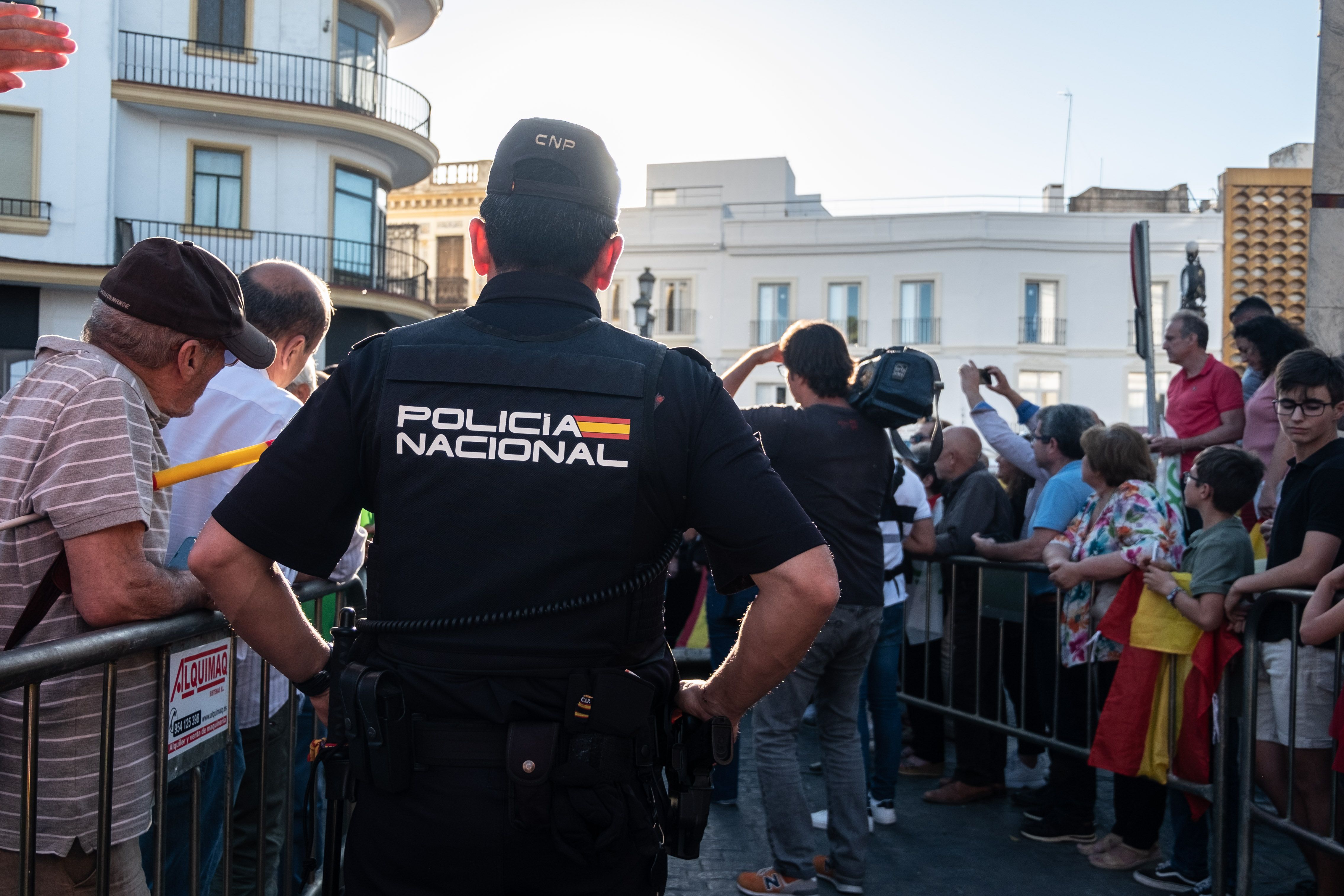 Agentes de la Policía Nacional en el centro de Jerez, en un evento.