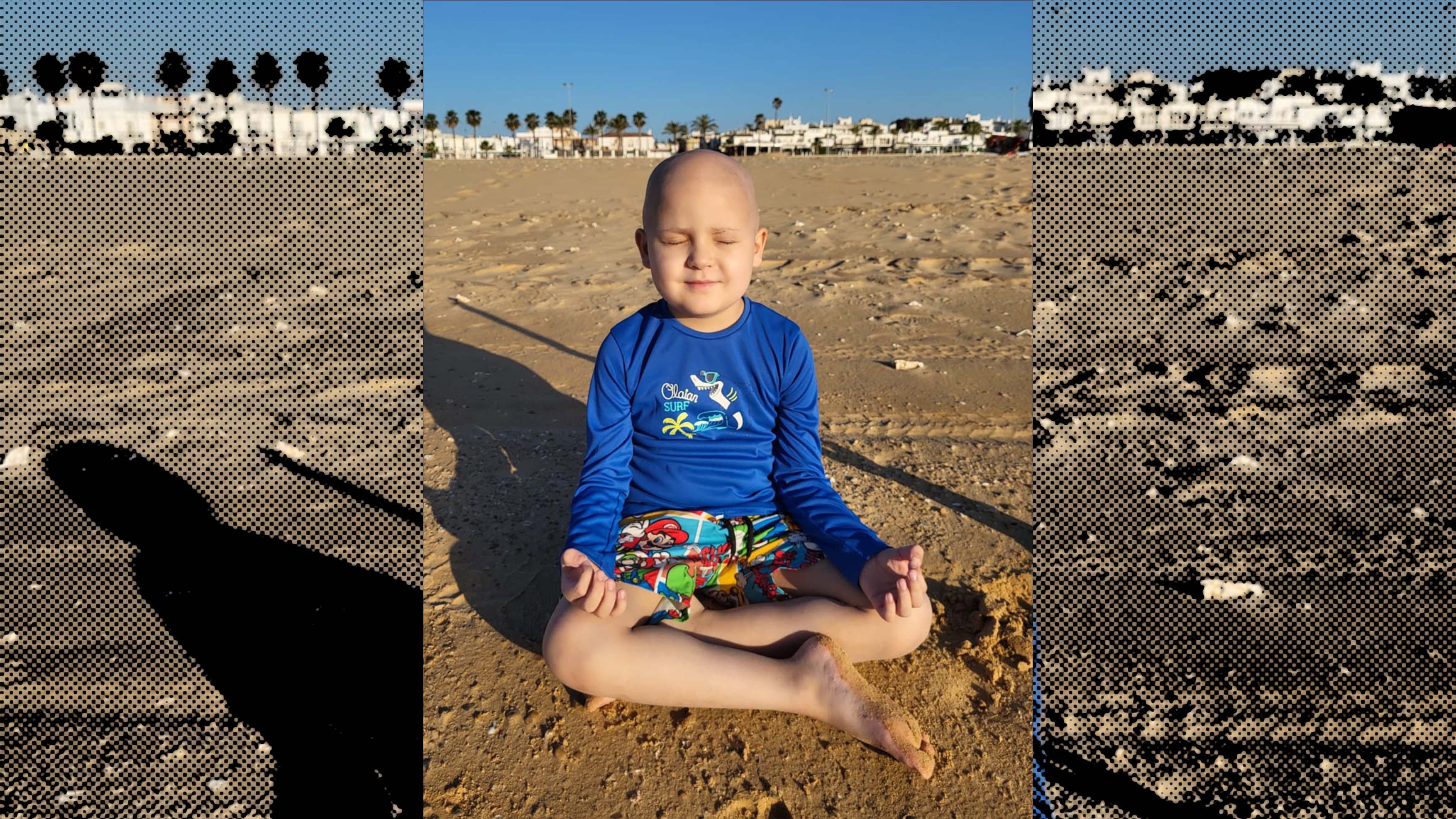 Aitor, un pequeño con leucemia, en una playa de Sanlúcar.