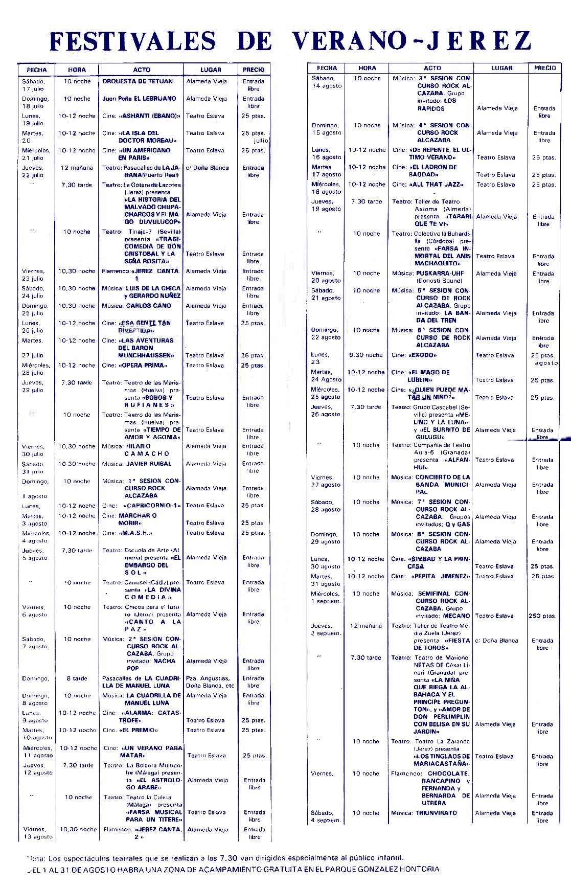 pie Programación general I Festivales de Verano de Jerez 1982