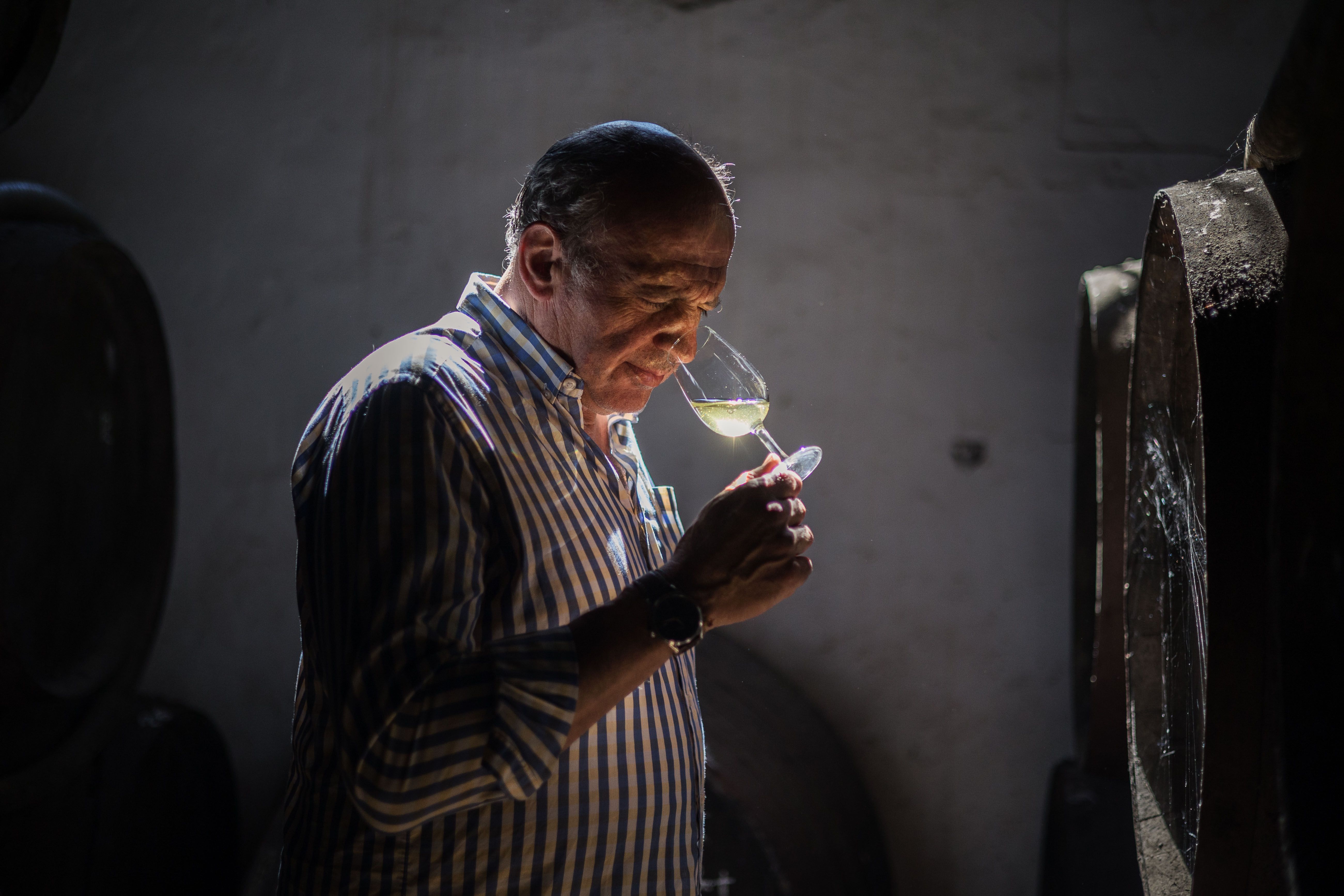 Jaime González García-Mier cata un fino con restos de flor, recién sacado de una solera en esta singular bodega de Jerez.