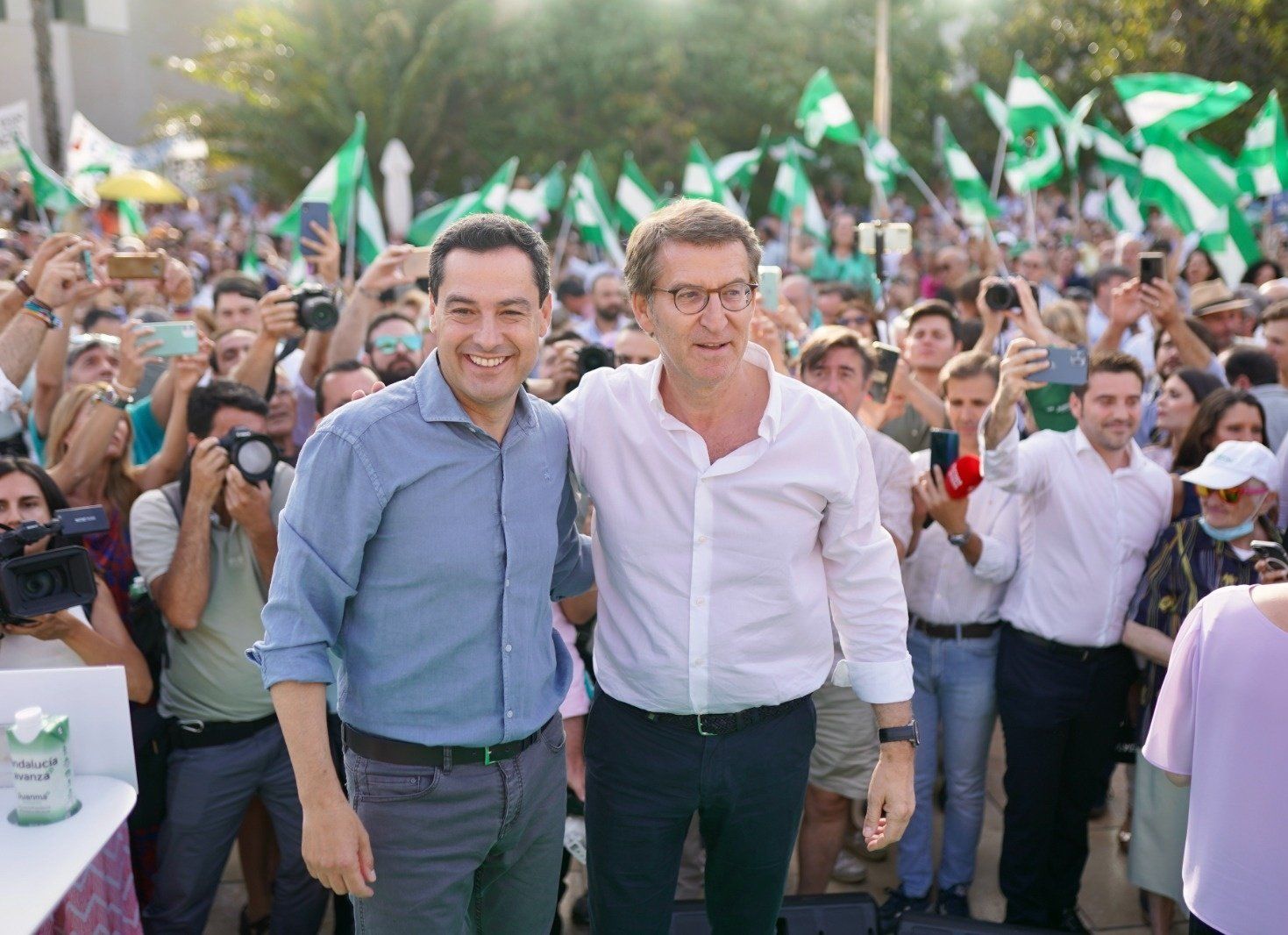 Moreno y Feijóo, este pasado sábado en Málaga, donde compartieron un nuevo acto político de campaña del 19J en Andalucía.
