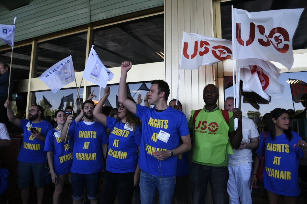 Trabajadores de Ryanair en una huelga pasada