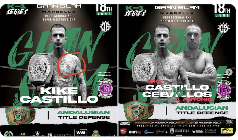 Cartel de la velada en la que se ven los tatuajes borrados de Kike Castillo.