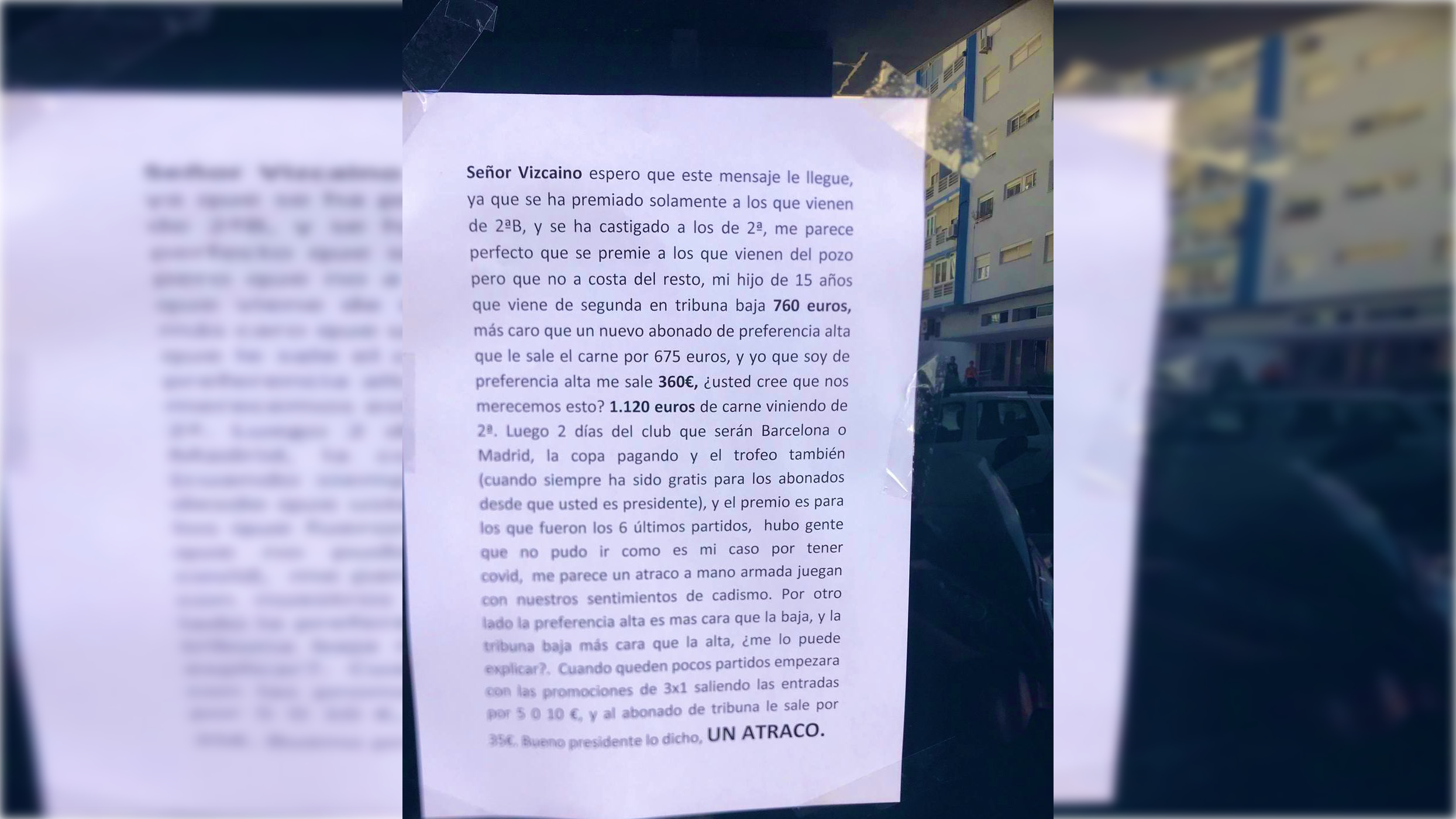 Carta de una cadista dirigida a Vizcaíno.