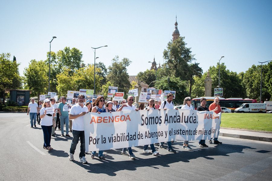 Protesta, esta semana, de trabajadores de Abengoa.