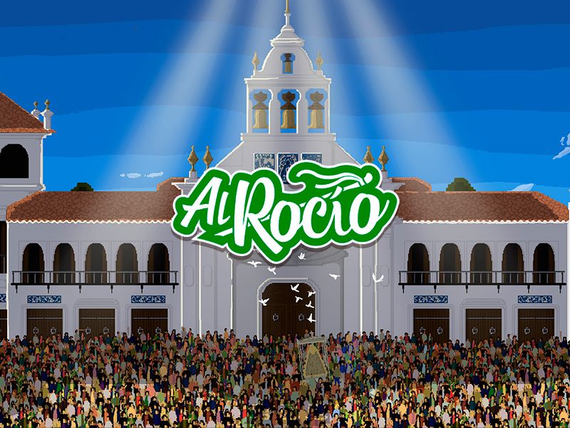 El camino del Rocío llega a lo virtual: un juego para 'vivir' la romería. Imagen promocional con la ermita colmada de rocieros.