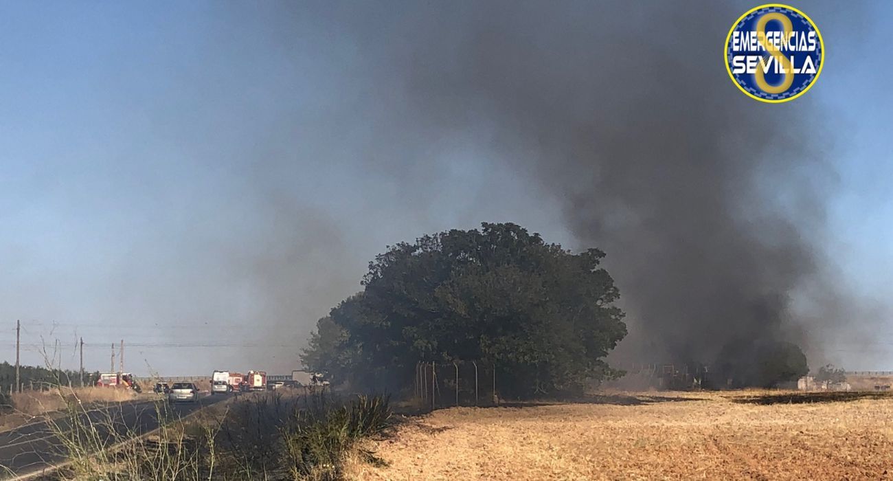 La columna de humo generada por un incendio en Alcalá de Guadaíra.