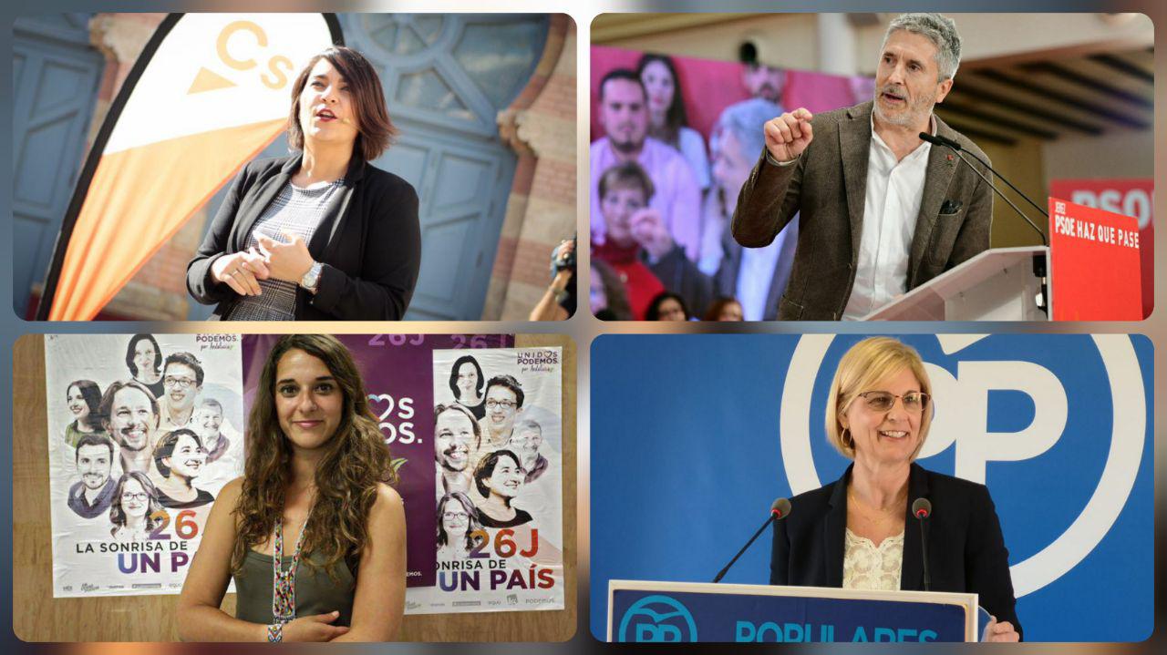 Mª Carmen Martínez, Grande-Marlaska, Noelia Vera y García-Pelayo son cabeza de lista de sus respectivos partidos. 