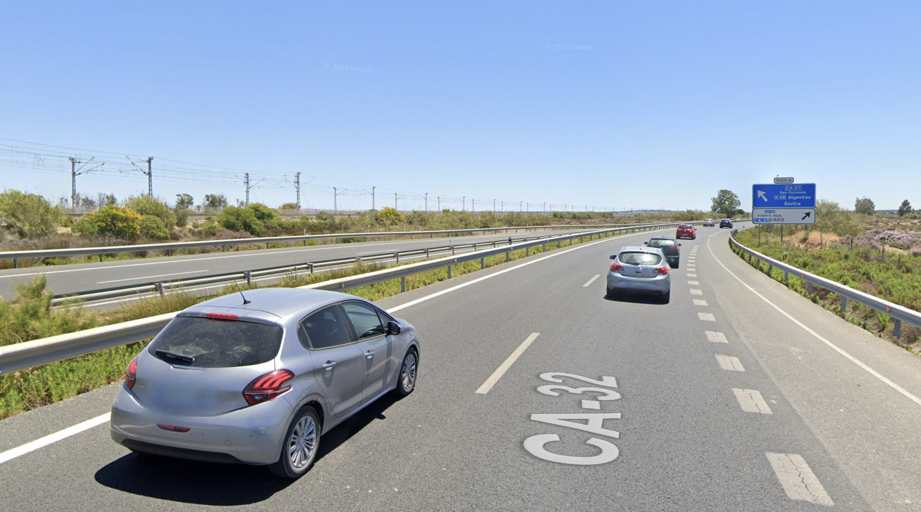 Fallece un hombre de 62 años al chocar una moto y un coche en Puerto Real. En la imagen de Google Maps, zona donde se produjo el accidente mortal.