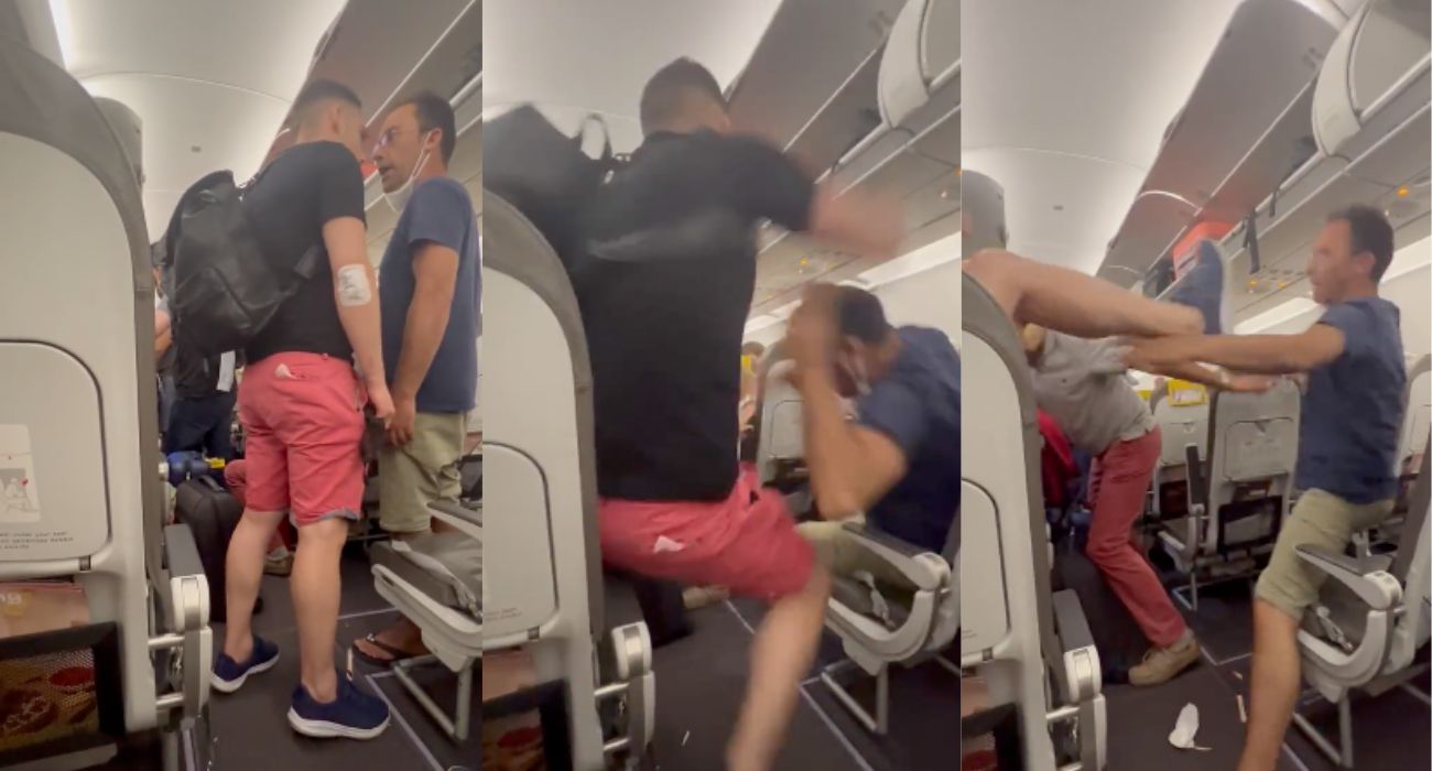Imágenes de la pelea a puñetazos y patadas dentro de un avión.