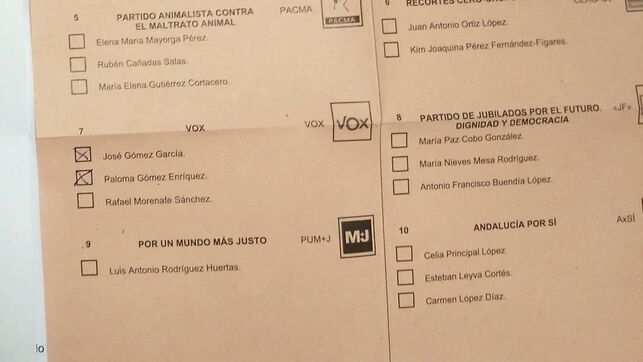 Así habría sido manipulada la papeleta en favor de los candidatos de Vox. FOTO: eldiario.es  