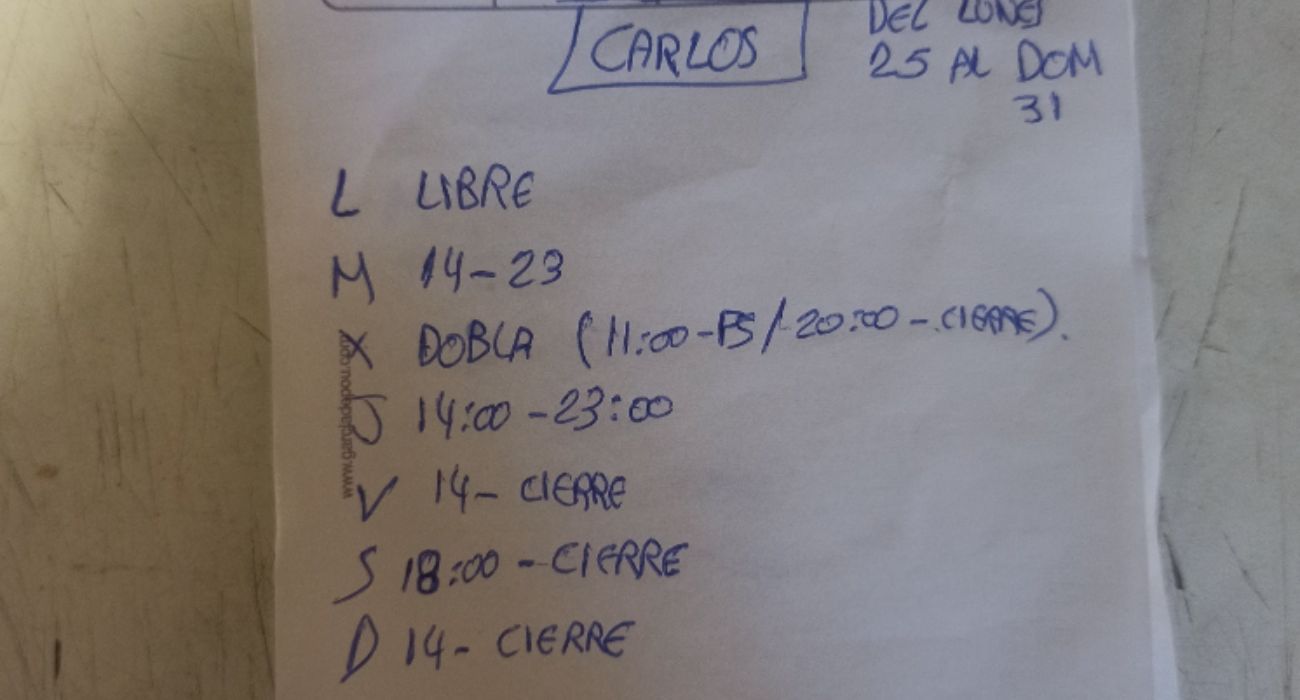 El horario de trabajo de esta semana del camarero indignado.