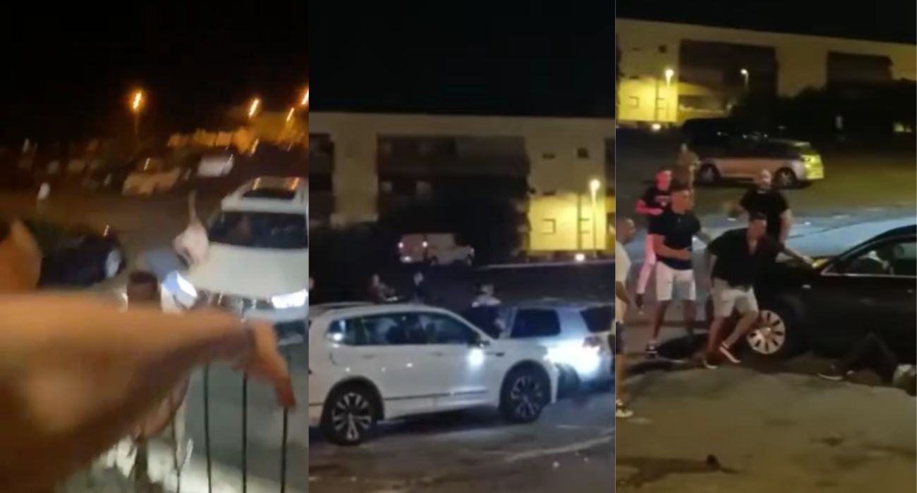 Varias de las imágenes de la pelea de película a las puertas de una discoteca de Punta Umbría.