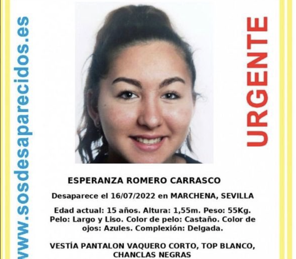 Esperanza Romero Carrasco, de 15 años, desapaerció el pasado 16 de julio en la localidad sevillana de Marchena.