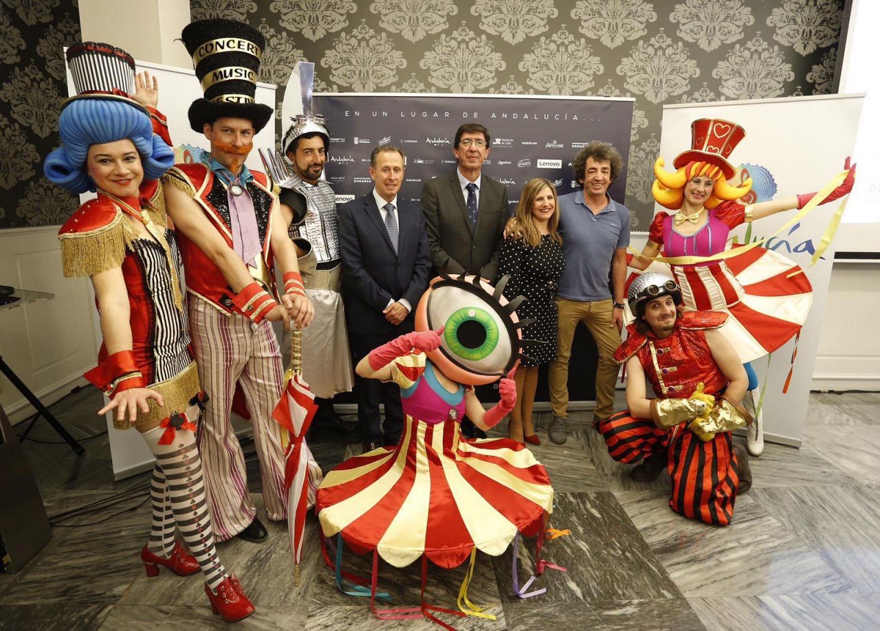 Presentación del Concert Music Festival, con el alcalde de Chiclana, José María Román, la presidenta de Diputación, Irene García y el vicepresidente de la Junta, Juan Marín. FOTO: CONCERT MUSIC FESTIVAL. 