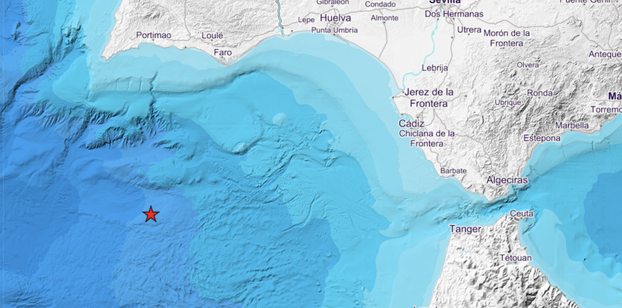 Localización exacta del terremoto que ha sacudido el Golfo de Cádiz.
