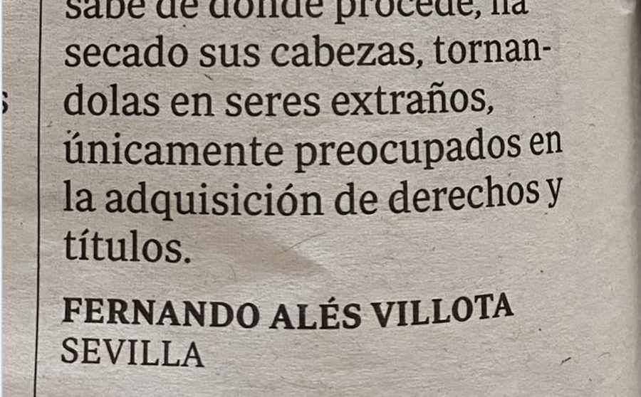 Extracto de la carta al director publicada en ABC.