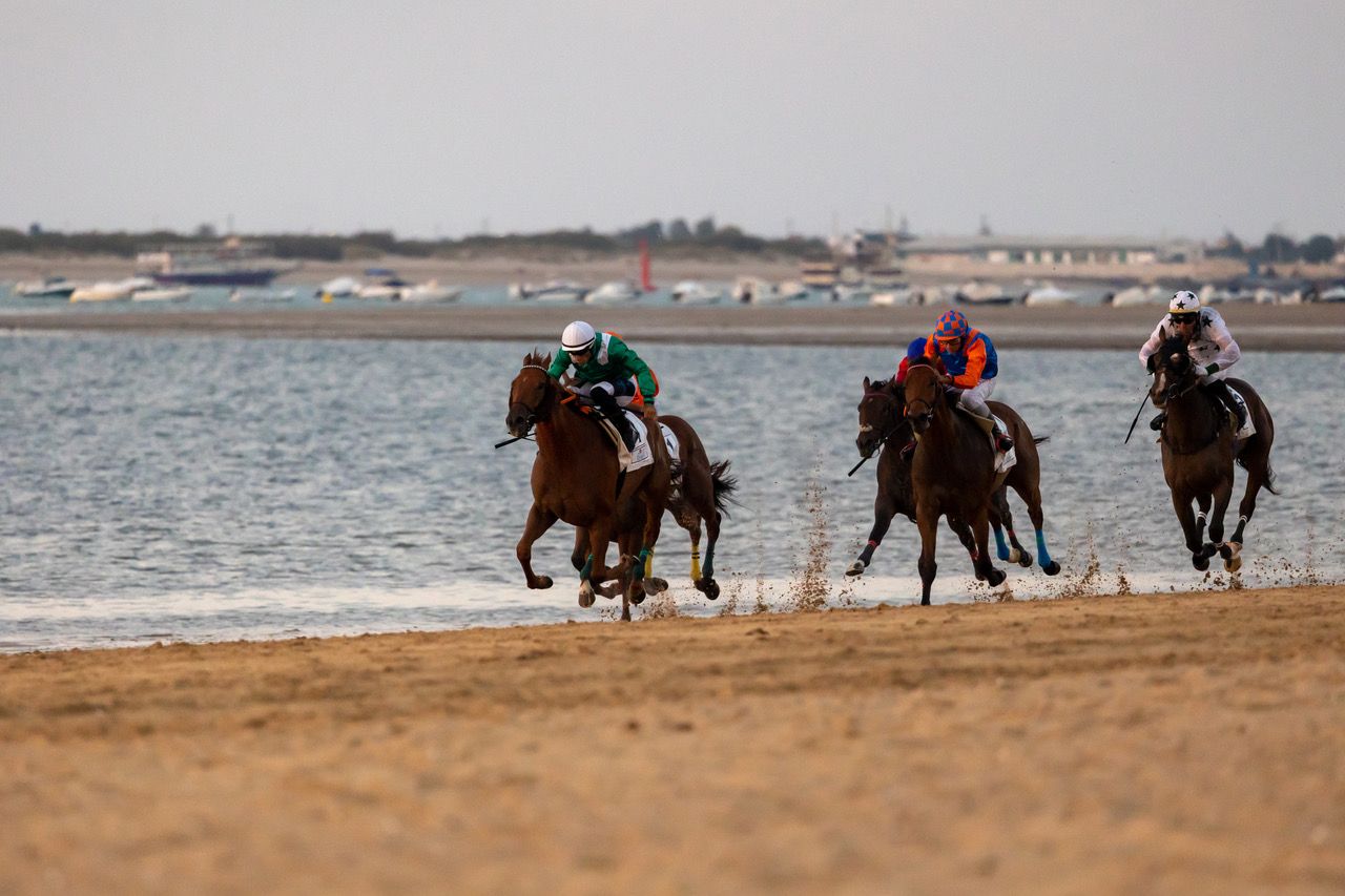 Varios jinetes, al inicio de una carrera.