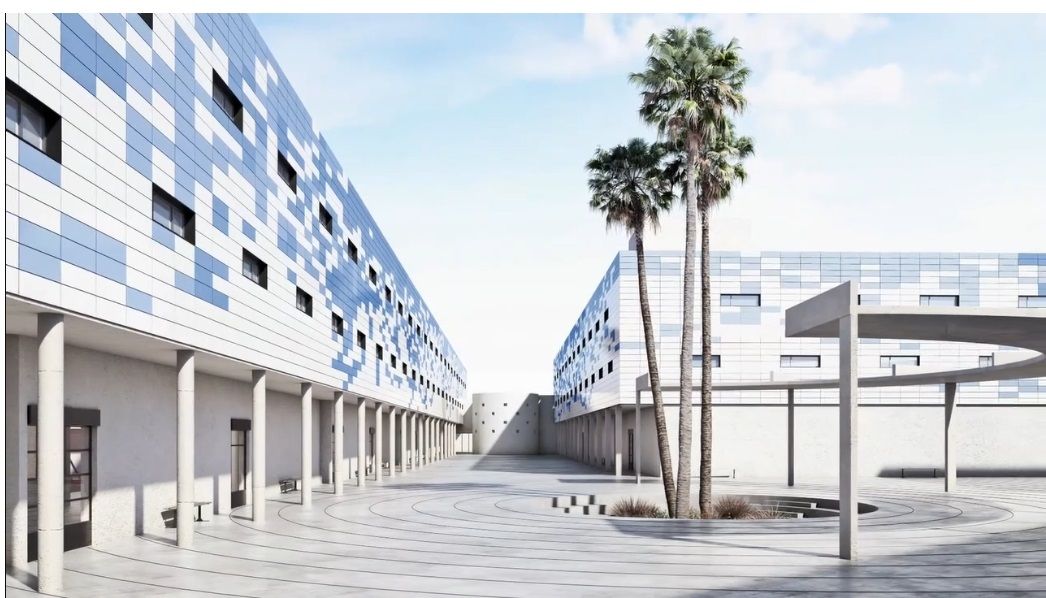 Recreación del CIE que se está construyendo en Algeciras, que rechaza el CETI.