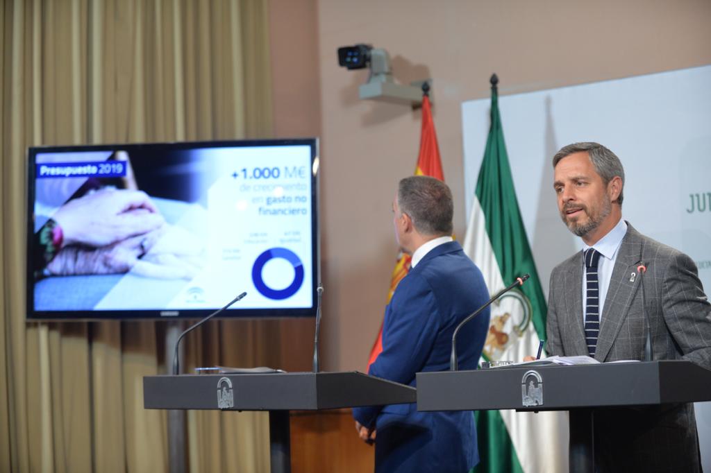 Bravo y Bendodo, en la presentación del anteproyecto de Presupuesto para 2019.