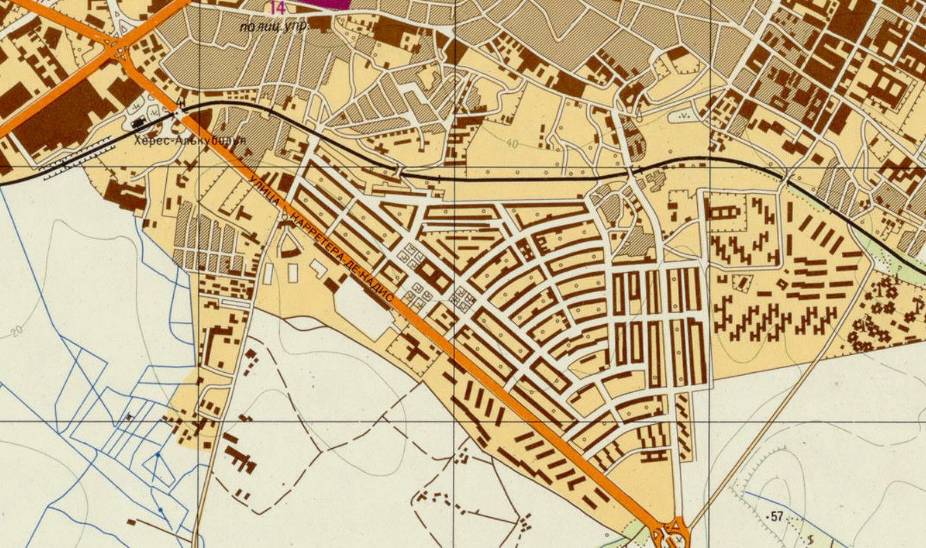 Mapa de Jerez realizado por el servicio de cartografía soviético en 1977.