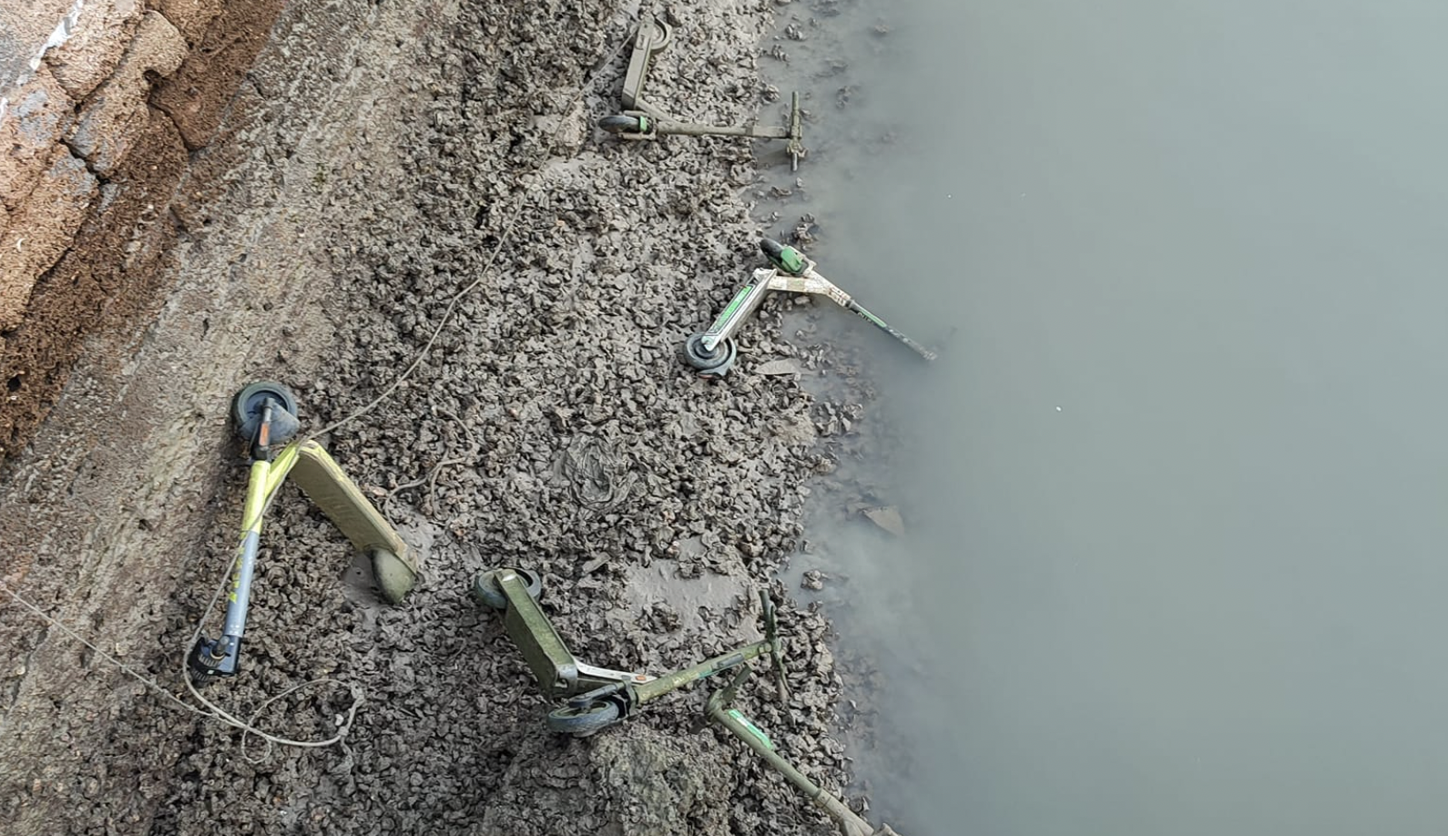 Patinetes arrojados al río Guadalete en El Puerto.