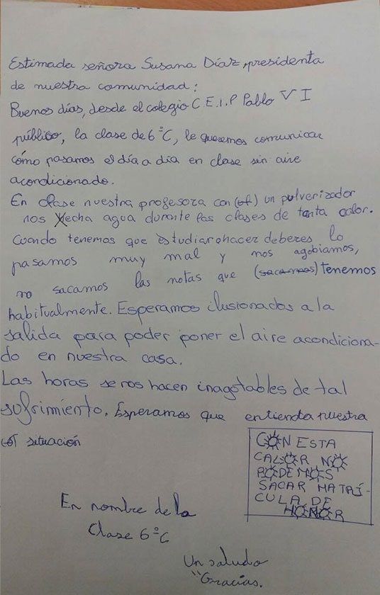 Carta Viral CEIP Pablo VI bioclimatización