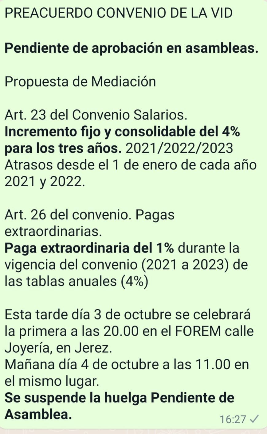 Resumen del principio de acuerdo alcanzado hoy a las 16.33