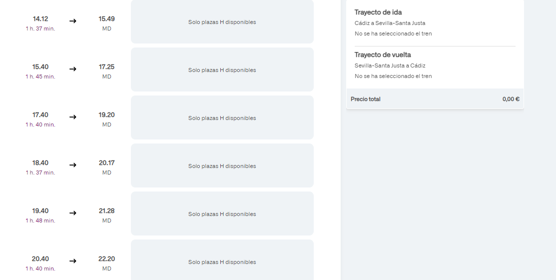 Situación de los trenes entre Cádiz y Sevilla el 23 de octubre.