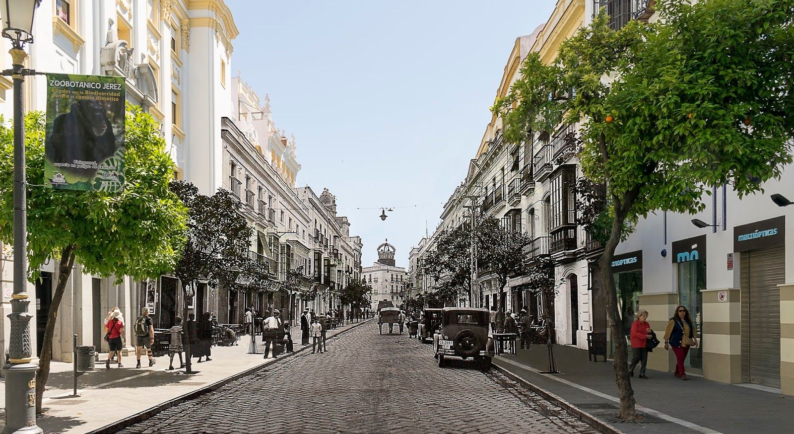 La calle Larga de Jerez, en un montaje de 'retrografía' de Lucía Craven-Bartle y Coll.