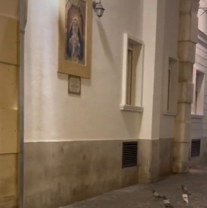 Cachondeo en Cádiz con unas palomas paralizadas ante la imagen de una Virgen.