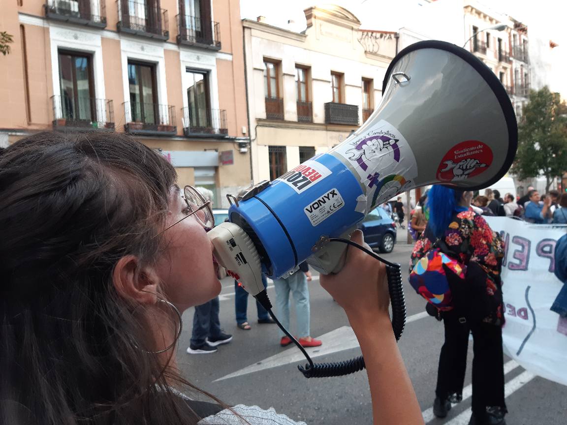 Una chica en una manifestación feminista en una imagen del Sindicato de estudiantes en Madrid.