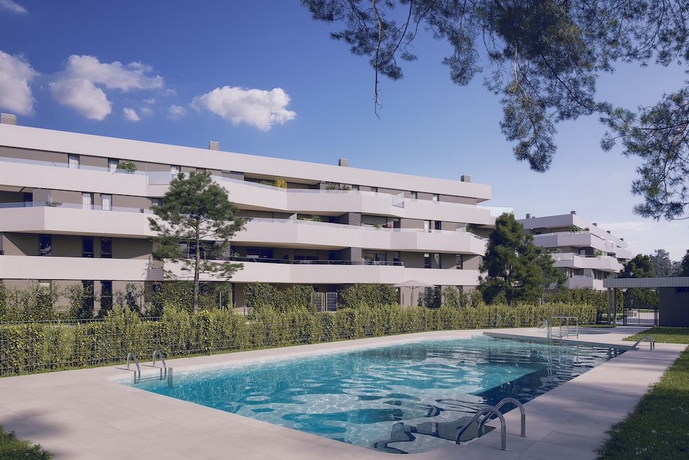 Promoción Terrazas de Pozoalbero, con piscina en primer plano.