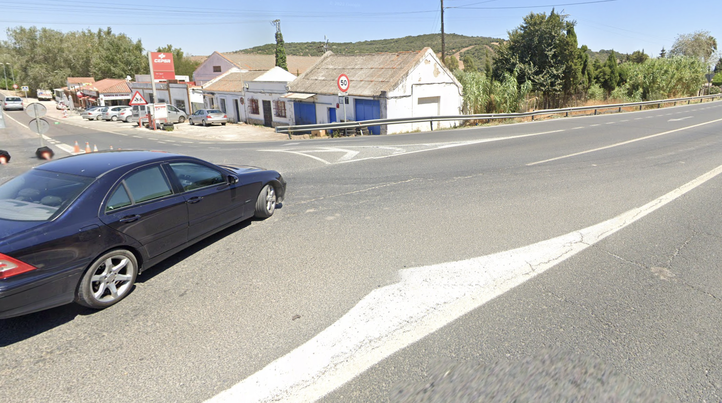 Uno de los cruces de la N-340 a su paso por Vejer que contará con una rotonda para regular el tráfico, en una imagen de Google Maps.