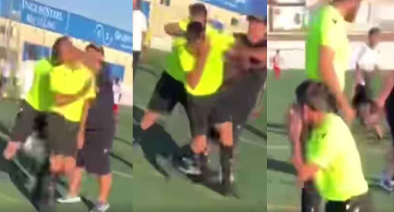 Momento de la brutal agresión en un partido disputado en Sanlúcar de Barrameda.