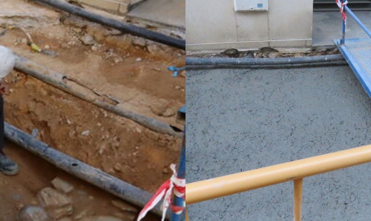 Hormigón sobre el hallazgo descubierto en Huelva.