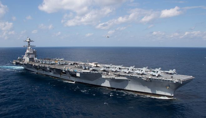 El portaaviones USS Gerard Ford, de maniobras en el Atlántico. US NAVY