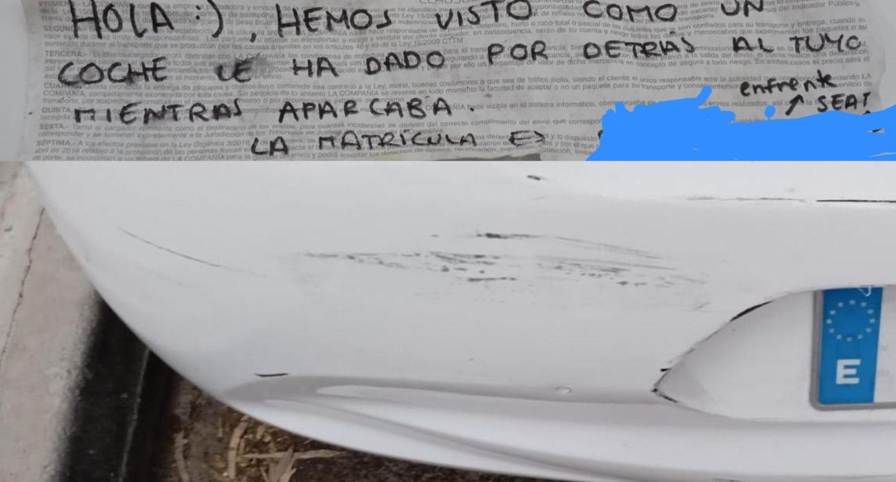 La nota de aviso y el daño provocado en un vehículo en Jerez.