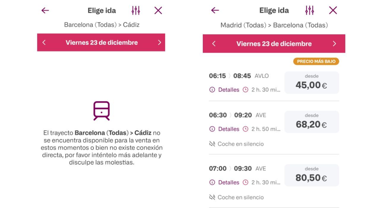 La discriminación de Renfe a quienes quieran viajar a Cádiz desde Cataluña estas Navidades.